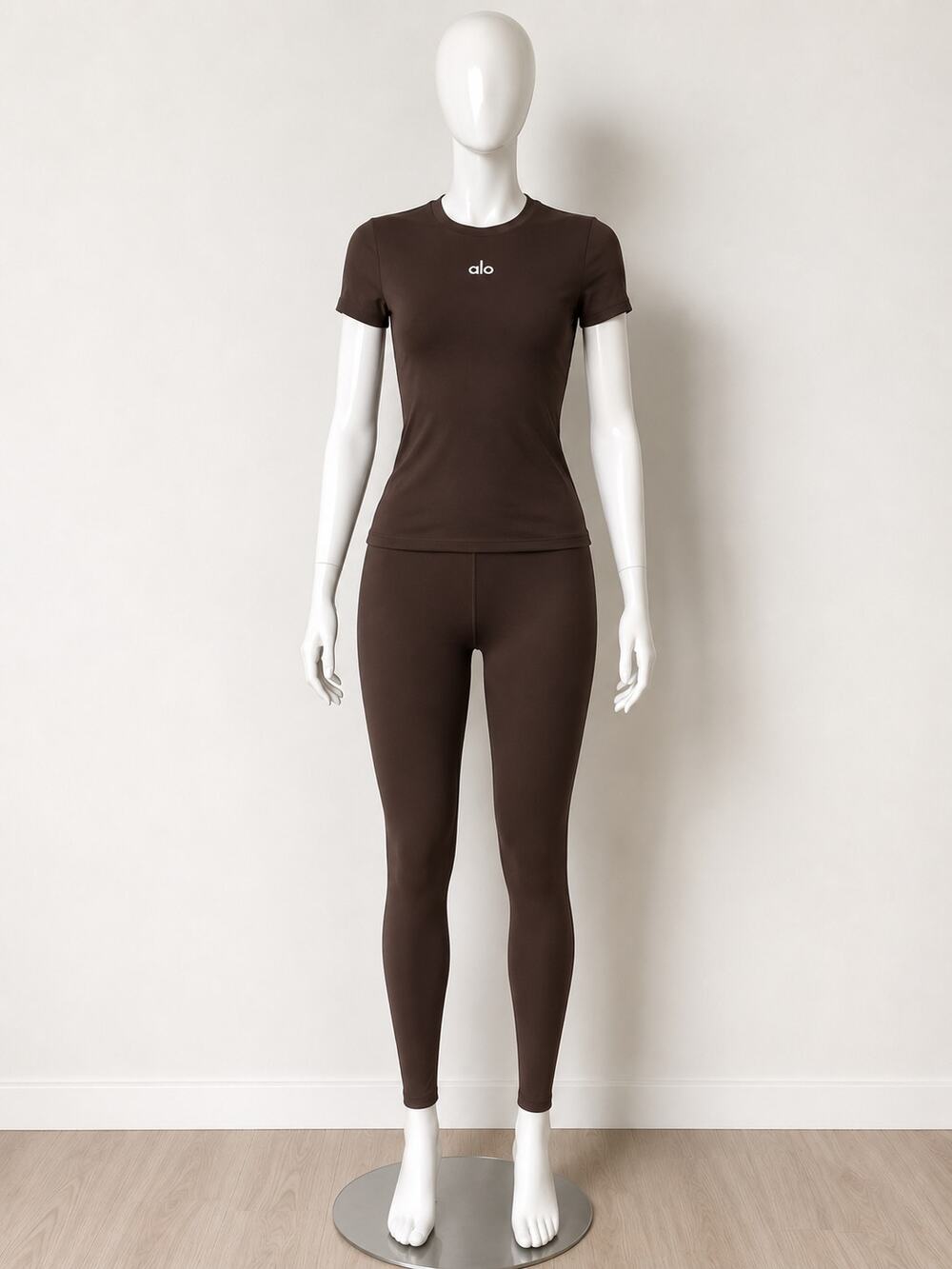 Women's Brown Activewear Set | Short Sleeve Top & High Waist Leggings